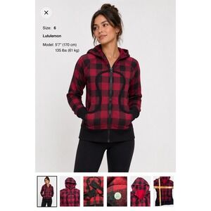 Lululemon Scuba Hoodie Full Zip Buffalo Plaid Red Black Size 6 Fleece Sweatshirt